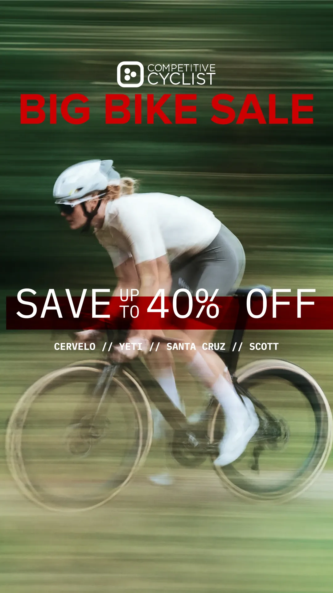Competitive Cyclist Meta ad built by LTV.ai: a road cyclist at speed under a Big Bike Sale headline.