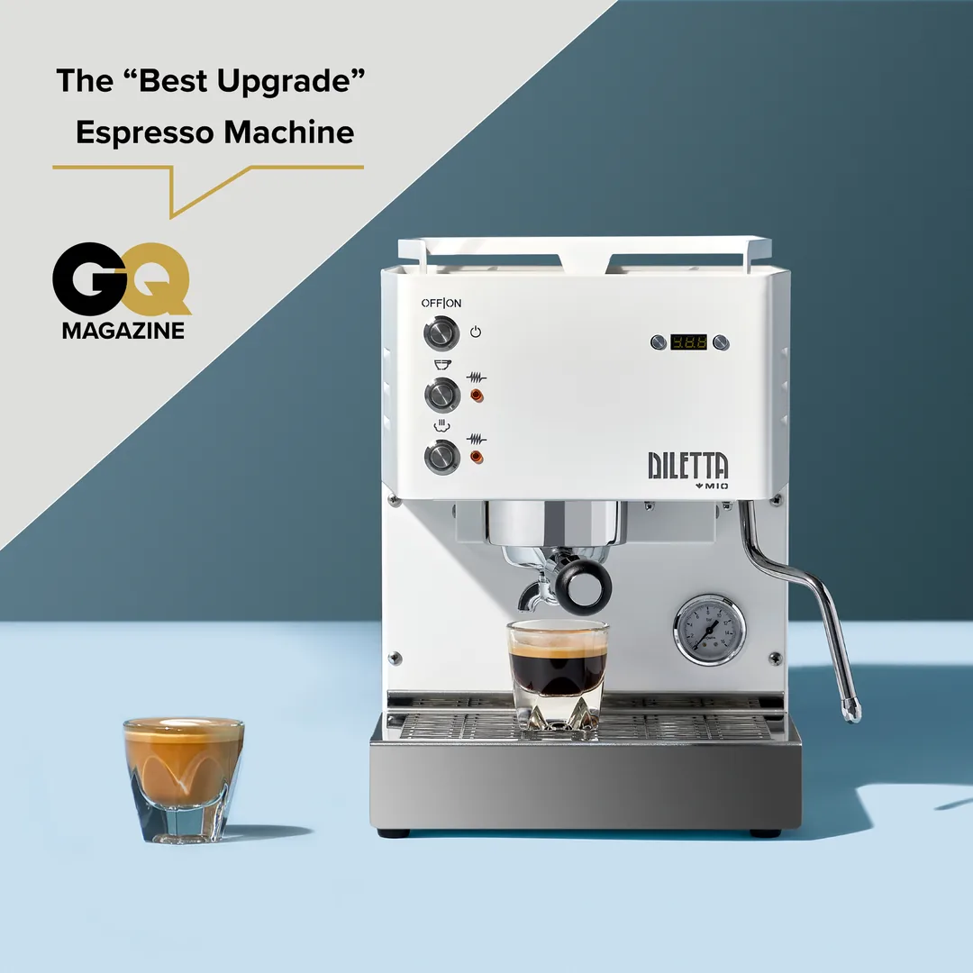 Seattle Coffee Gear Meta ad built by LTV.ai: the Diletta Mio espresso machine with a GQ Best Upgrade callout.