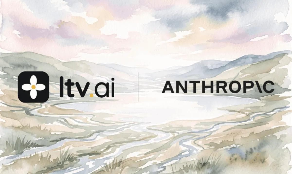 The LTV.ai and Anthropic co-brand lockup set over a soft watercolor valley landscape.