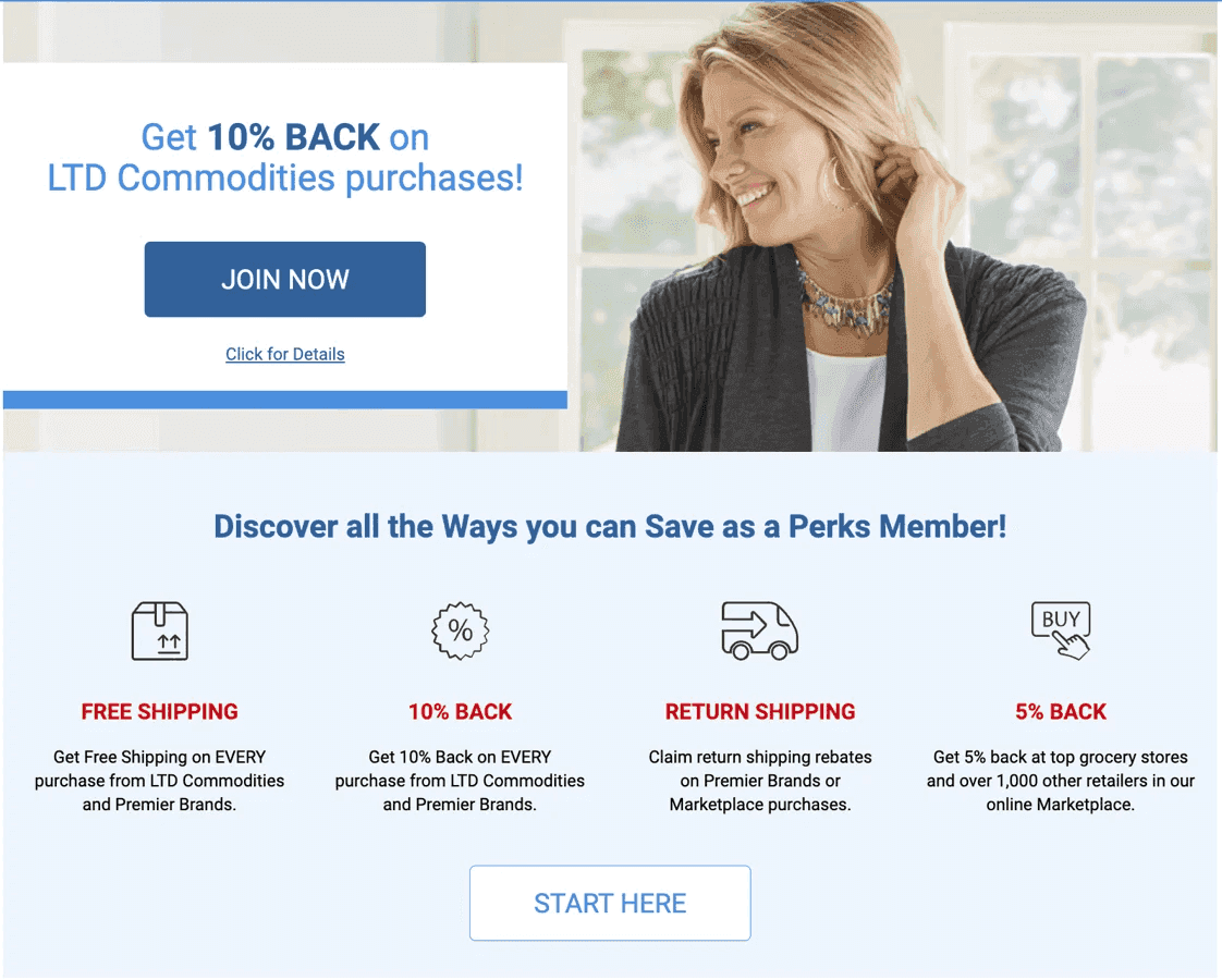 LTD Commodities Perks membership example rewarding monthly subscribers with cashback on partner brand purchases