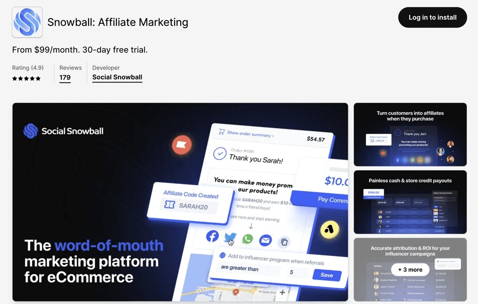 Social Snowball affiliate marketing app icon representing an underused revenue driver for ecommerce stores
