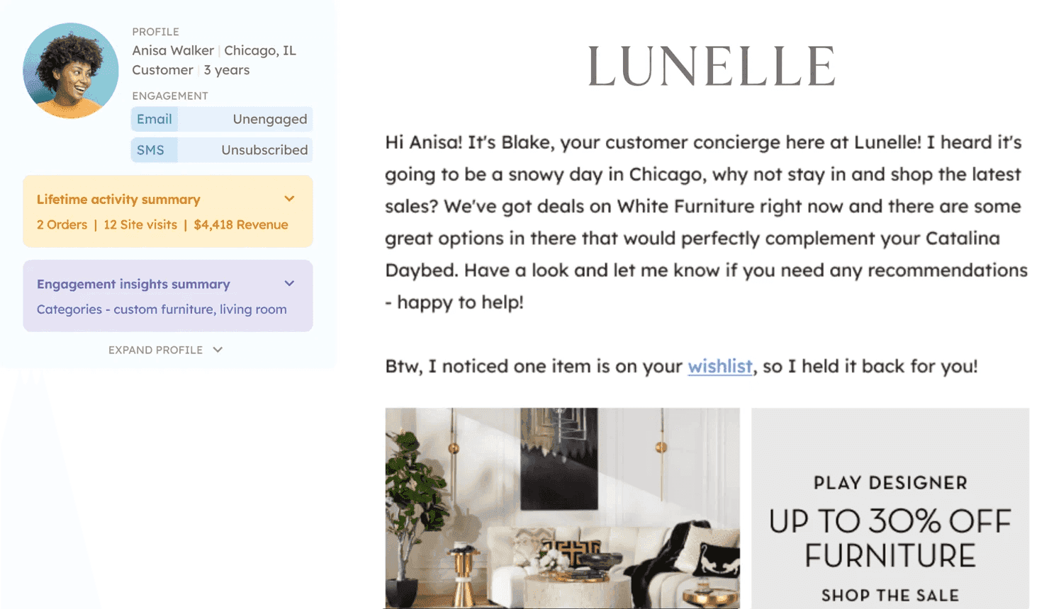 Personalized customer communication concept tracking engagement, feedback and repeat purchase rates for ecommerce loyalty
