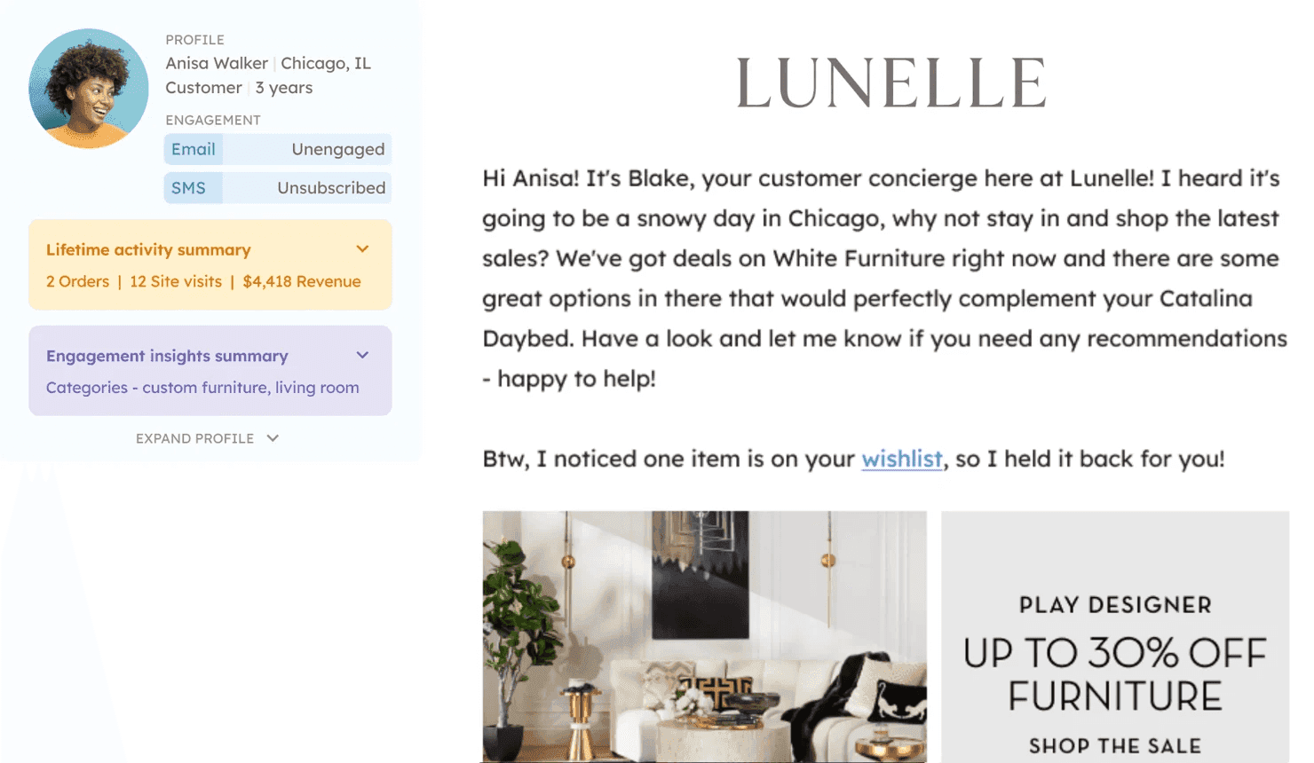 Personalized customer communication concept tracking engagement, feedback and repeat purchase rates for ecommerce loyalty